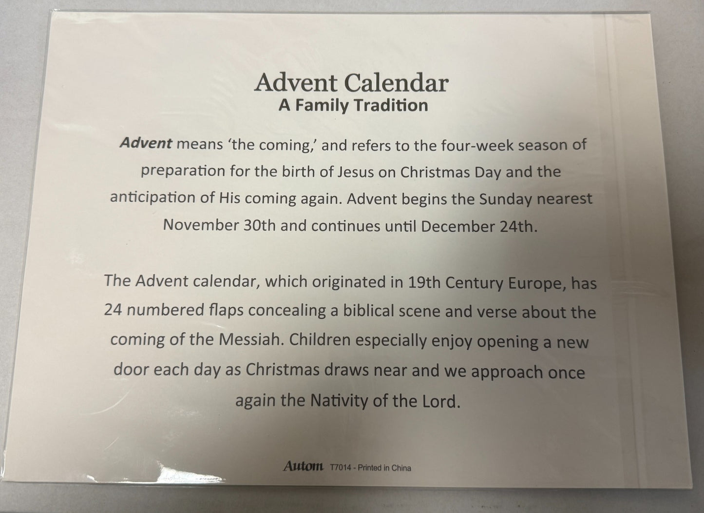 Children's Advent Calendar Holy Night Image, New #Gftshp-217