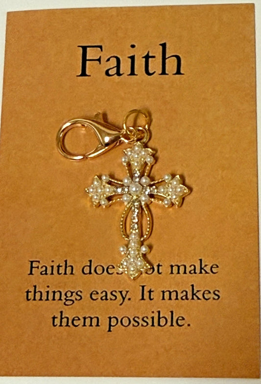 Imitation Pearl + Crystal Cross Devotional Clip, New #Gftshp-136 Journeys of Faith Collectibles:Religion & Spirituality:Christianity:Medals