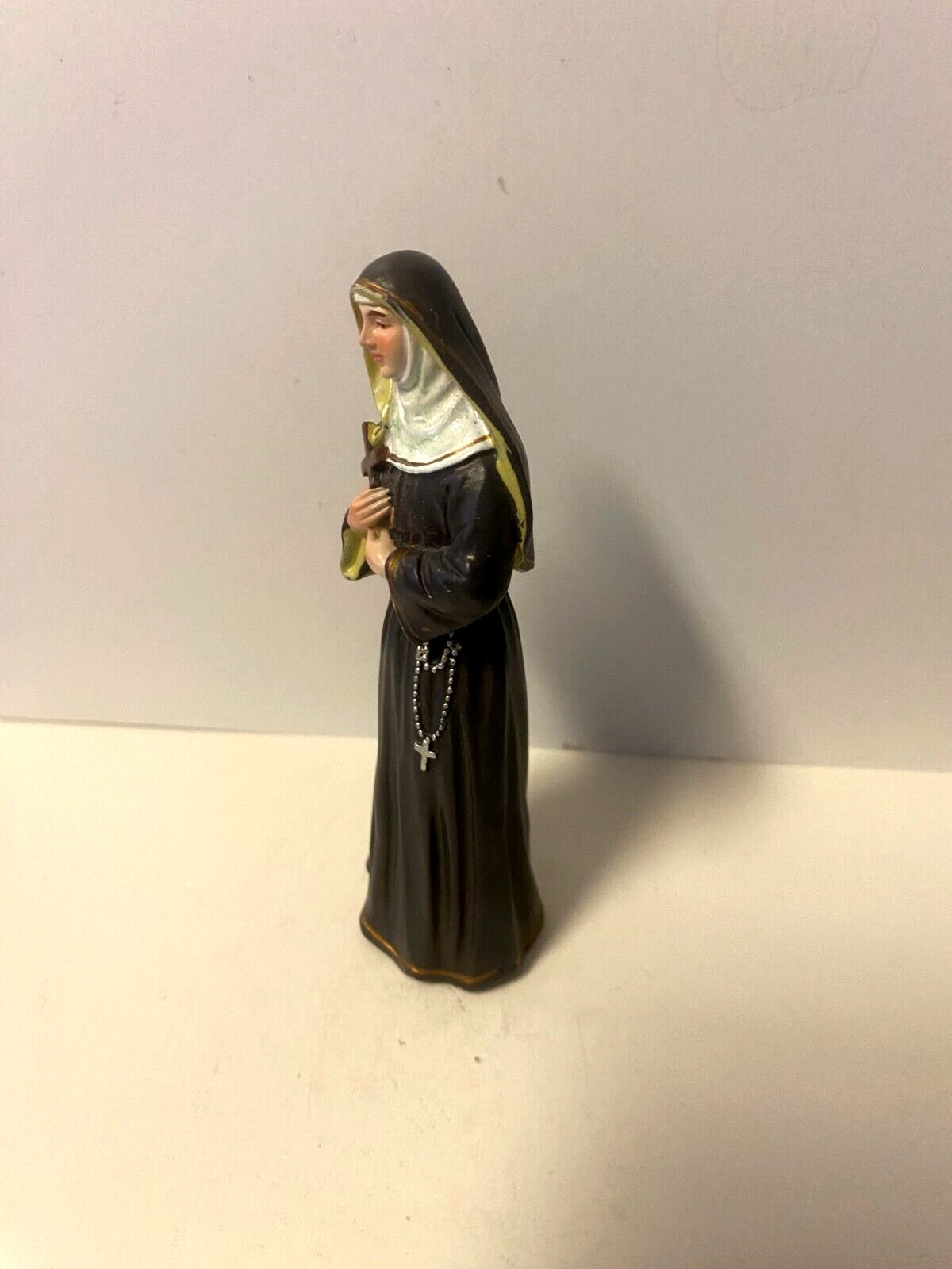 Small 3.75-inch Saint Rita of Cascia religious statue with prayer card and biography, from Bob and Penny Lord Journeys of Faith.