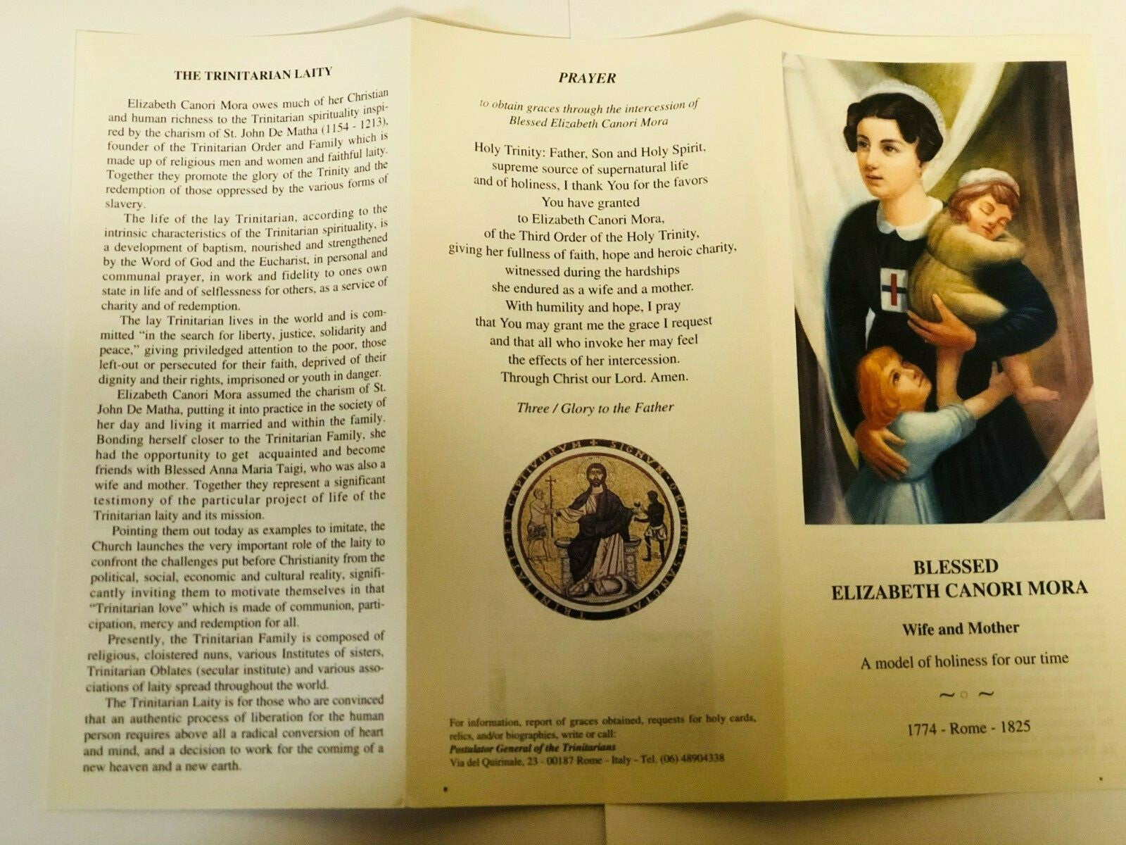 Blessed Elizabeth Canori Mora biography and prayer card from Italy, Christian holy card collectible by Bob and Penny Lord.