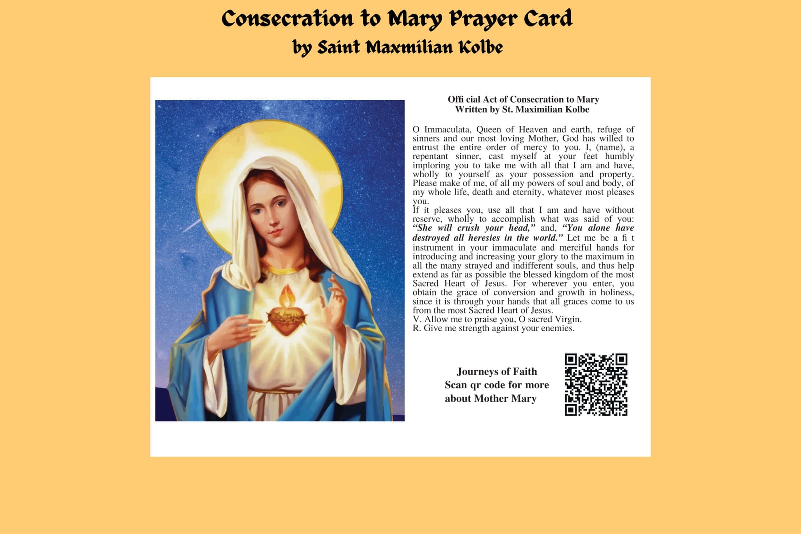 Consecration to Mother Mary Prayer Card Laminated Journeys of Faith Art:Art Prints