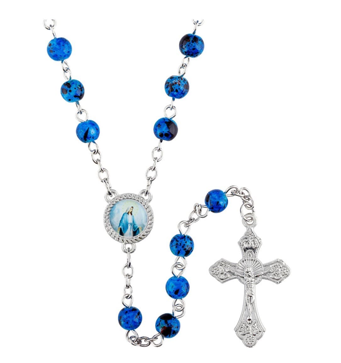 Our Lady of Grace, Blue Marble Rosary, New  #Gftshp-69 Journeys of Faith Collectibles:Religion & Spirituality:Christianity:Rosaries