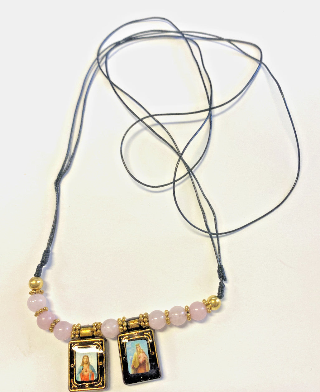 Black Cord scapular necklace featuring Sacred Heart and Mount Carmel pendant, jewelry and pendant from BLACK CORD.