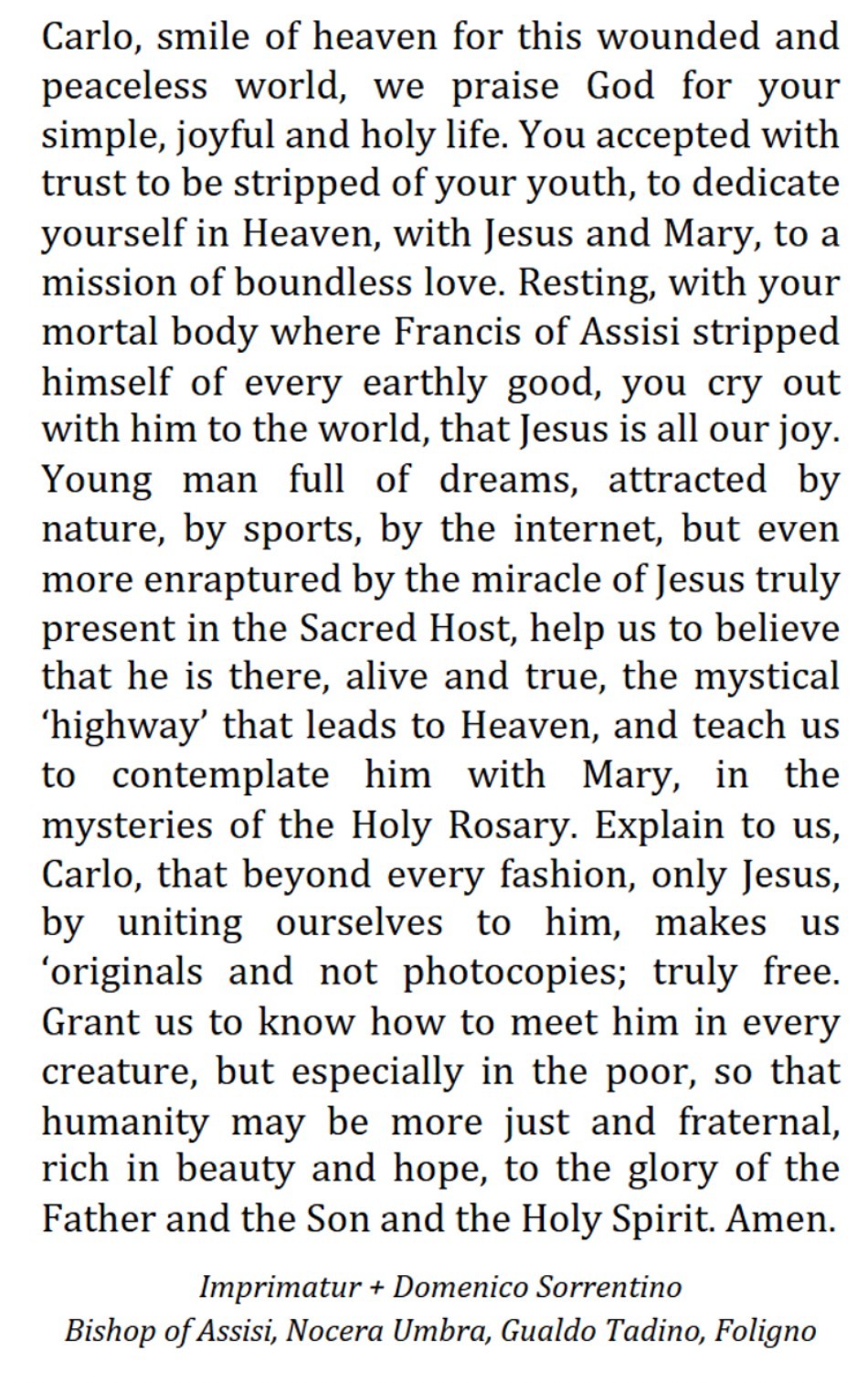 Saint Carlo Acutis, Canonization Prayer Card , New #PC-119