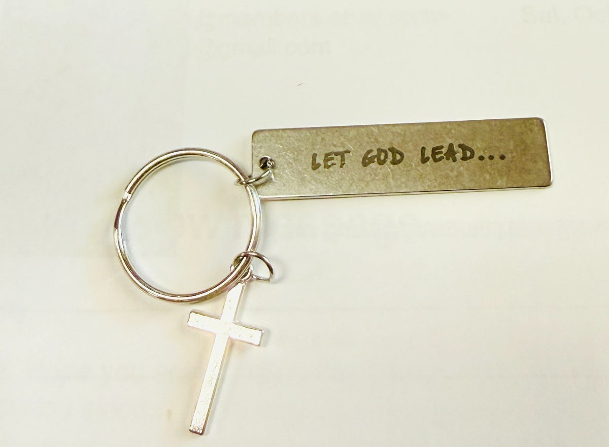 Key Ring with hanging cross, bar with " Let God Lead", New #Gftshp-265