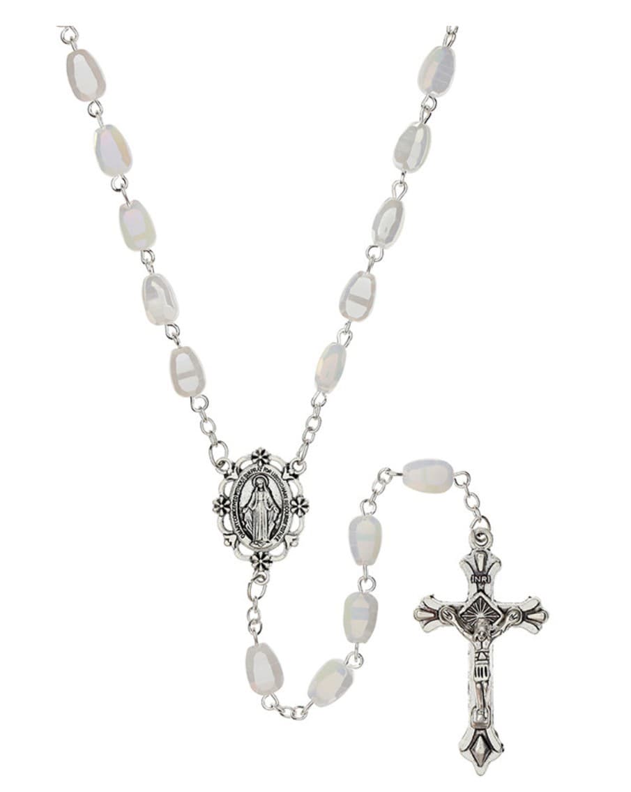 Iridescent White Crystal Miraculous Medal Rosary, New Gftshp-159 Journeys of Faith Collectibles:Religion & Spirituality:Christianity:Rosaries