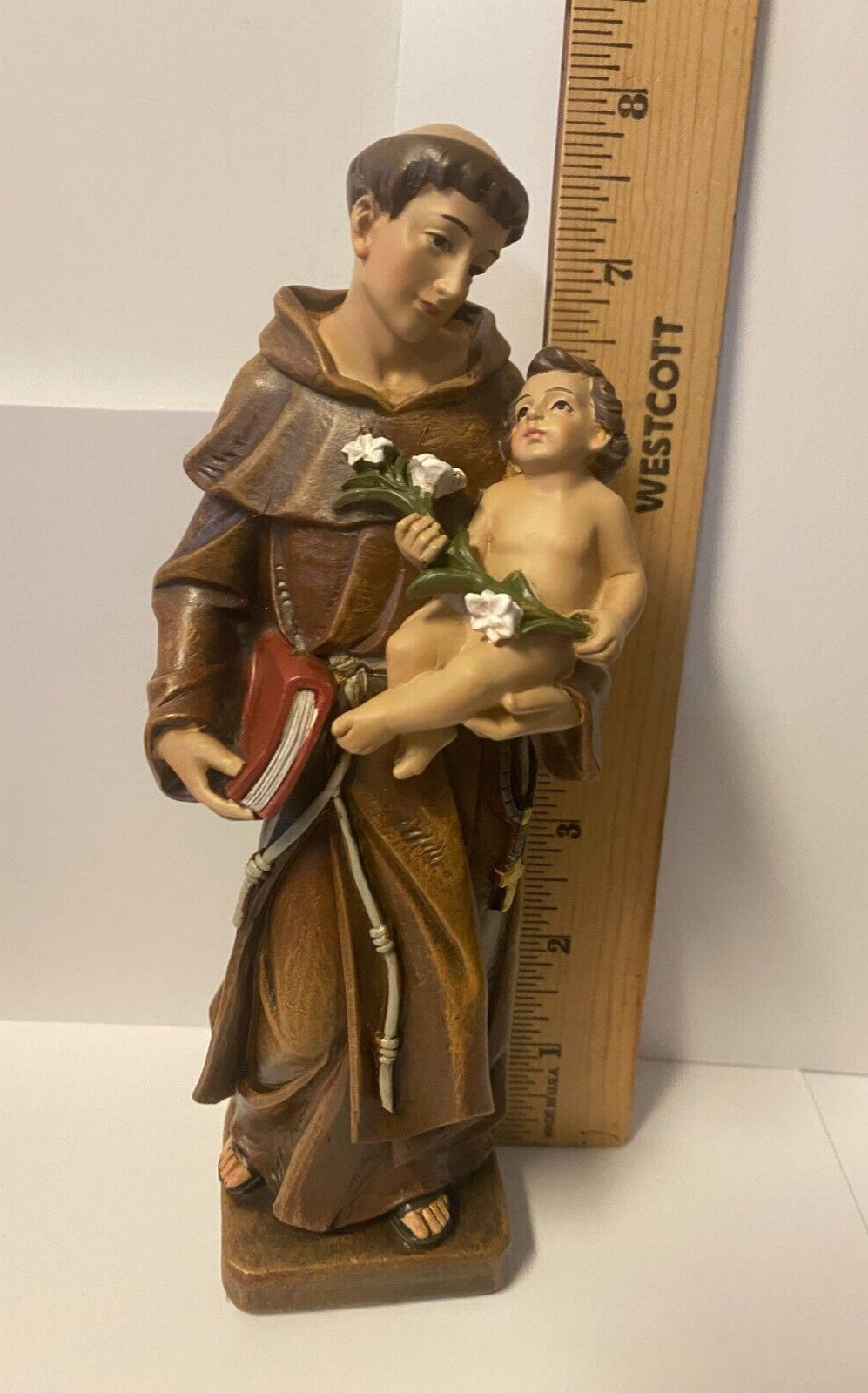 8-inch Saint Anthony of Padua statue by Bob and Penny Lord, detailed religious collectible figure for Christian devotion.