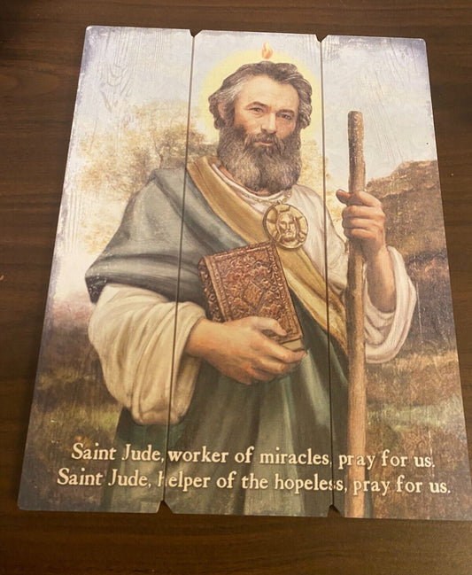 Saint Jude Image set on Wood Pallet, New AB-08 - Journeys of Faith