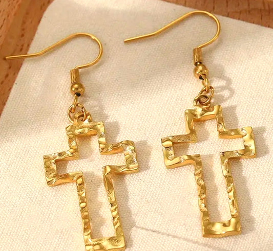 Hollowed-out Cross  1.96" Dangle Earrings, New #AB-378-R2 - Journeys of Faith