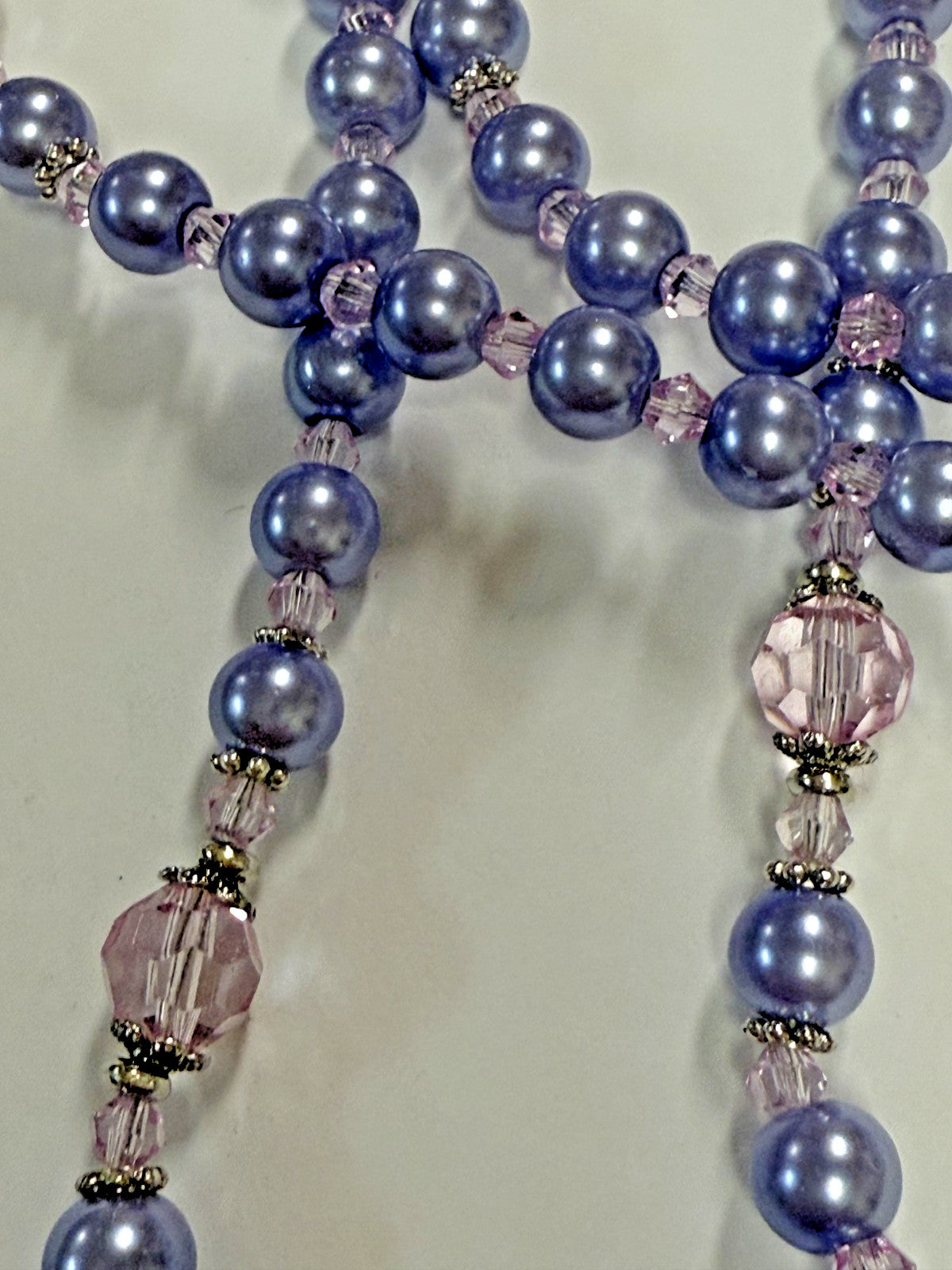 Purple Rosary with Faux Glass Pearl and Faceted Crystal Beads 19 In