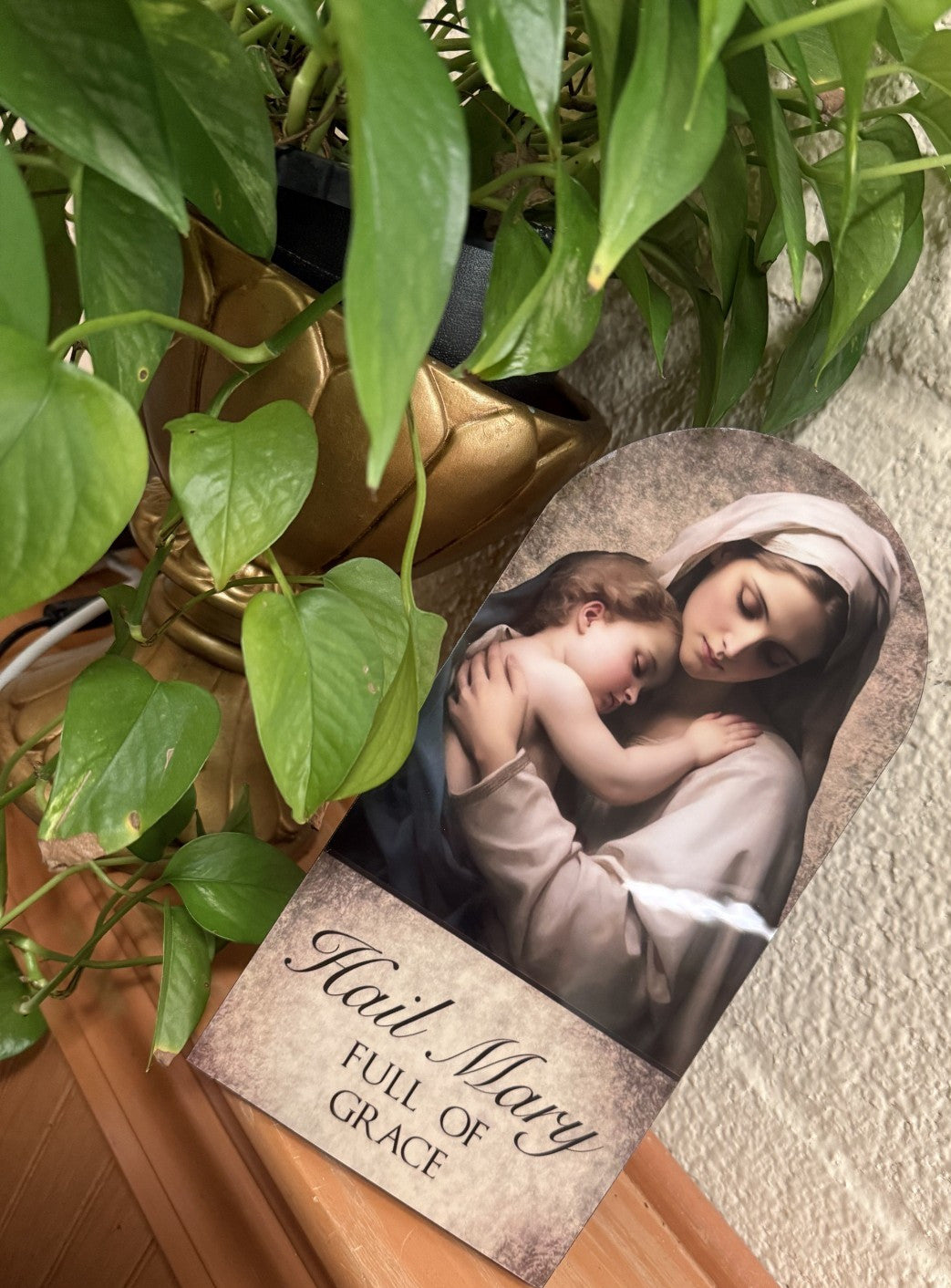 Madonna with Child  10" "Hail Mary Full of Grace" Wood Plaque, New #AB-302-4/R2