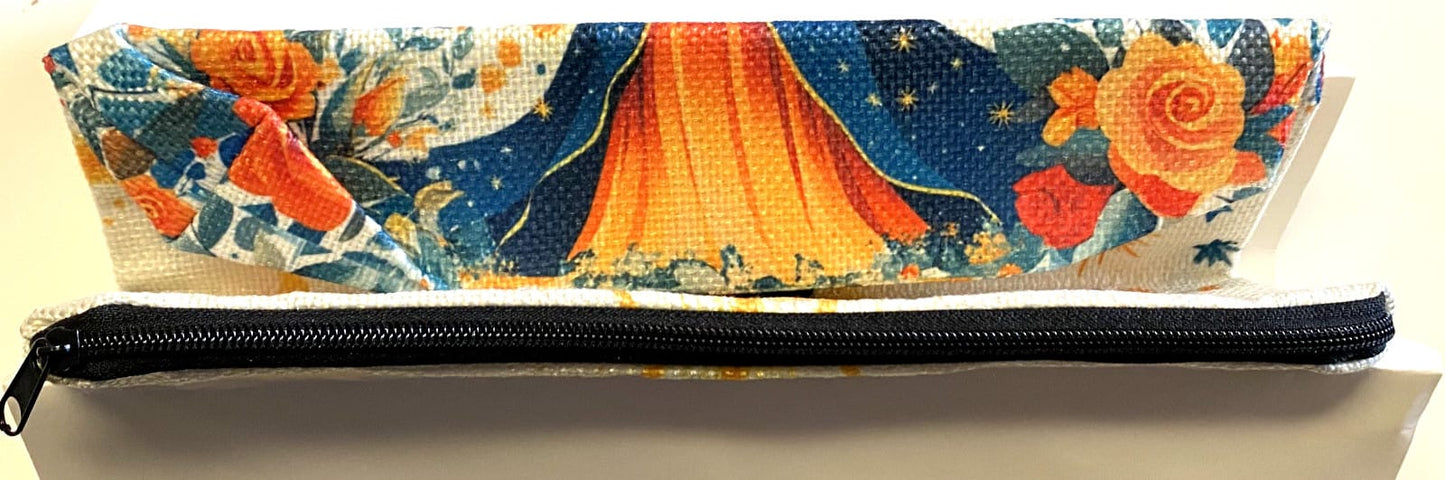 Stained glass design pouch featuring Our Lady of Guadalupe, Christian collectible by Journeys of Faith, vibrant religious artwork.