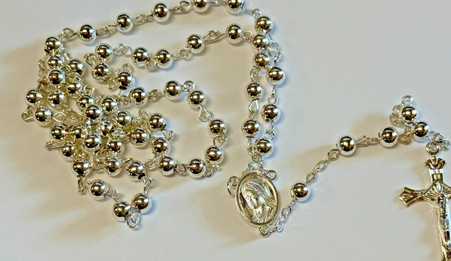 Divine Mercy and Blessed Mother, .925 Sterling Silver Rosary, New #Gftshp-229