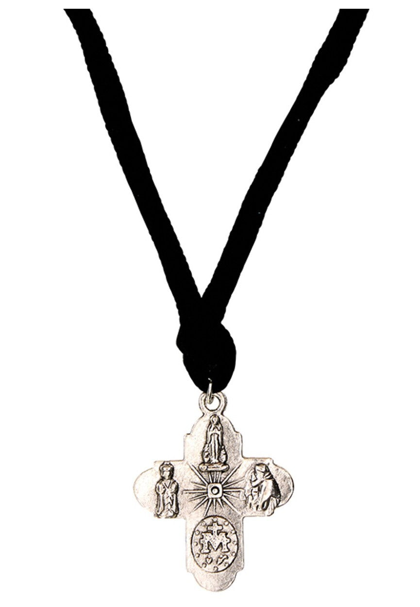 Four Way 1-inch adjustable corded Christian pendant necklace by Bob and Penny Lord Journeys of Faith, featuring religious symbols.