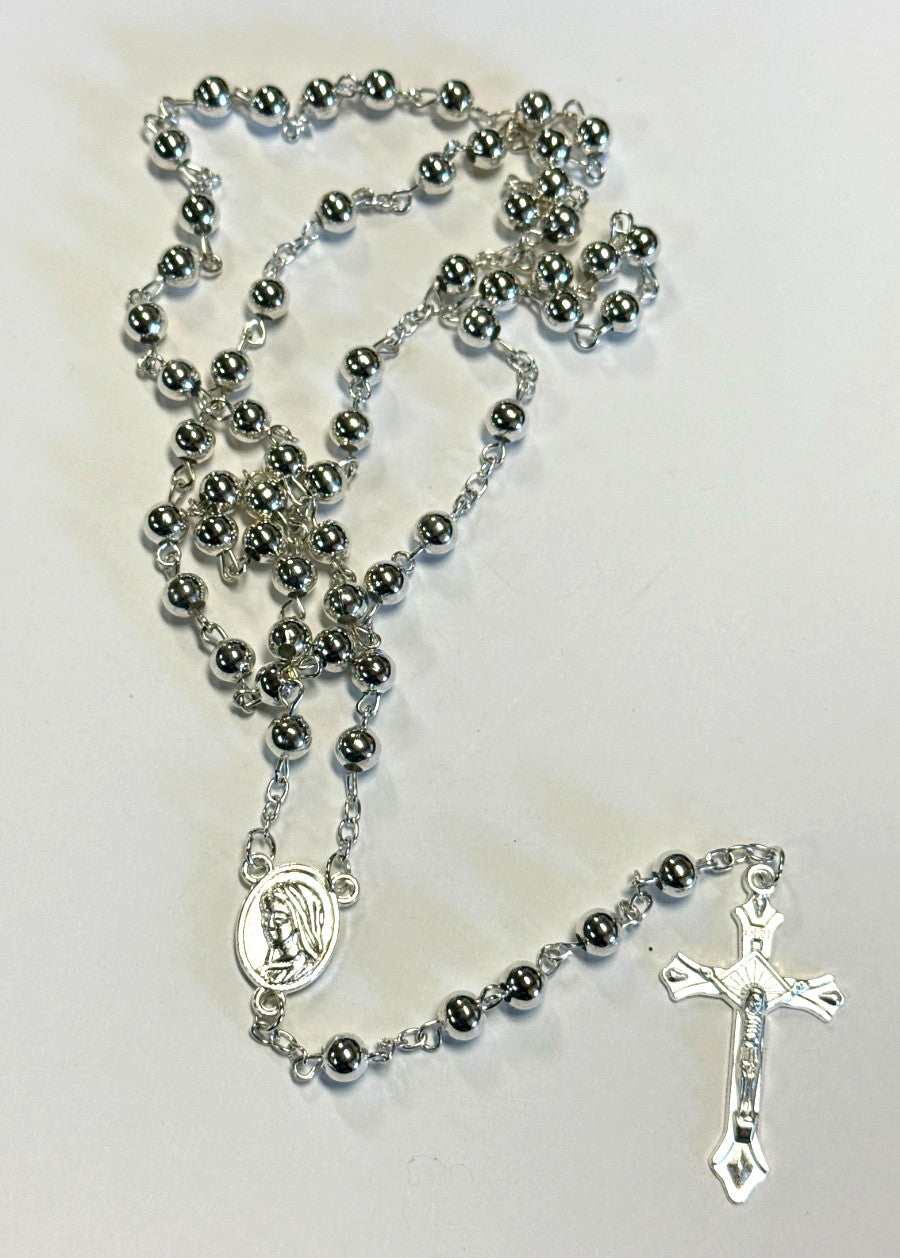 Blessed Mother  + Divine Mercy  .925 Silver Rosary,  New #Gftshp-155