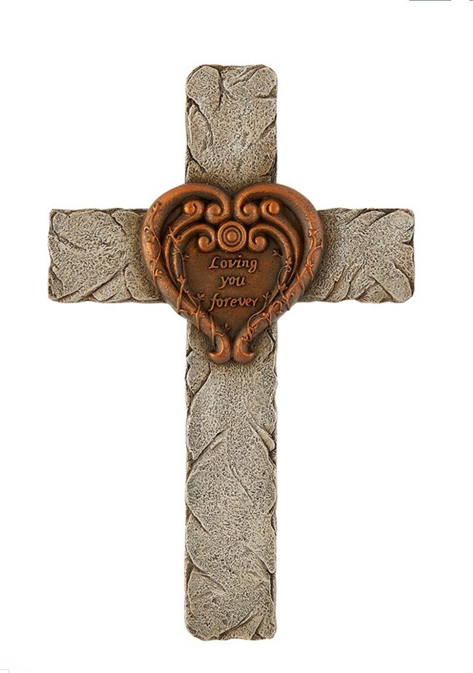 Indoor/outdoor Christian cross with "Loving You Forever" inscription, collectible religious decor by Bob and Penny Lord
