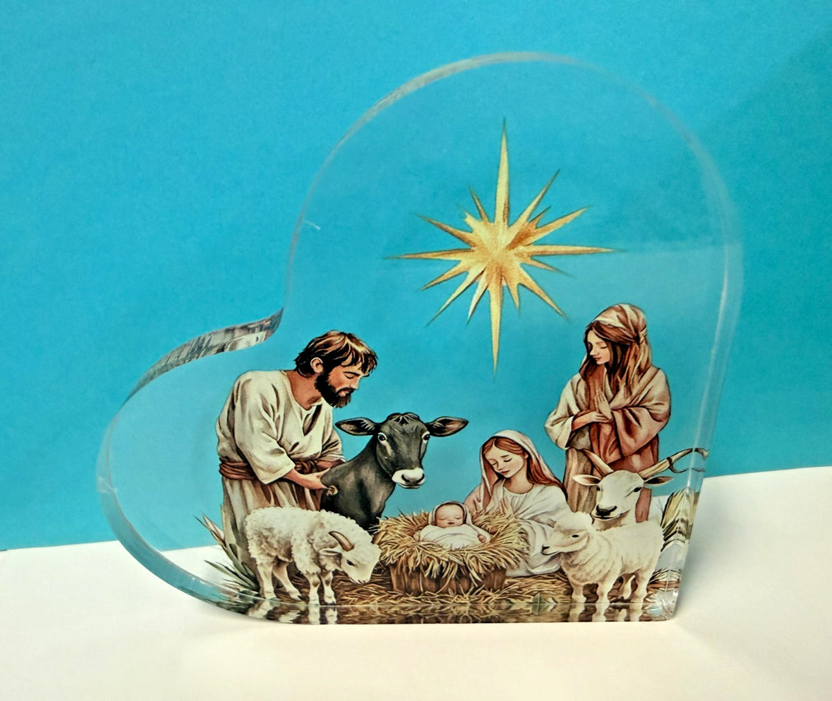 Nativity Scene Small Heart Acrylic Image, New #Gftshp-241