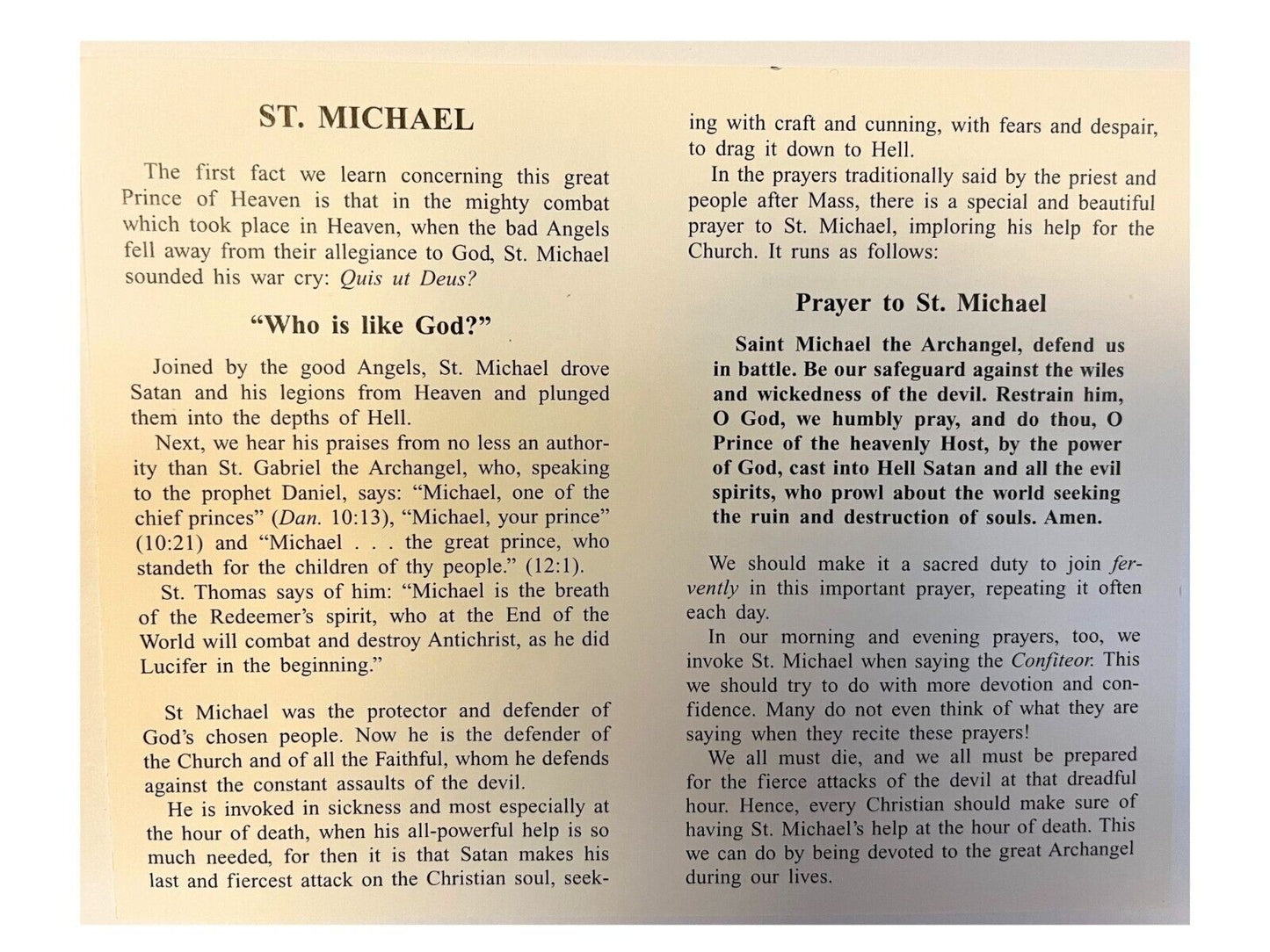 Saint Michael Prayer Card