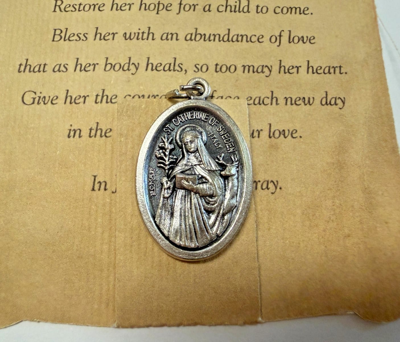 Saint Catherine of Sweden Patron of Miscarriage Card with Medal, New #PCM-34