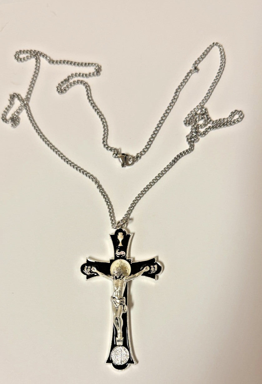 Black & Silver Holy Mass 2.5" Crucifix Pendant,  New  #AB-348-R2