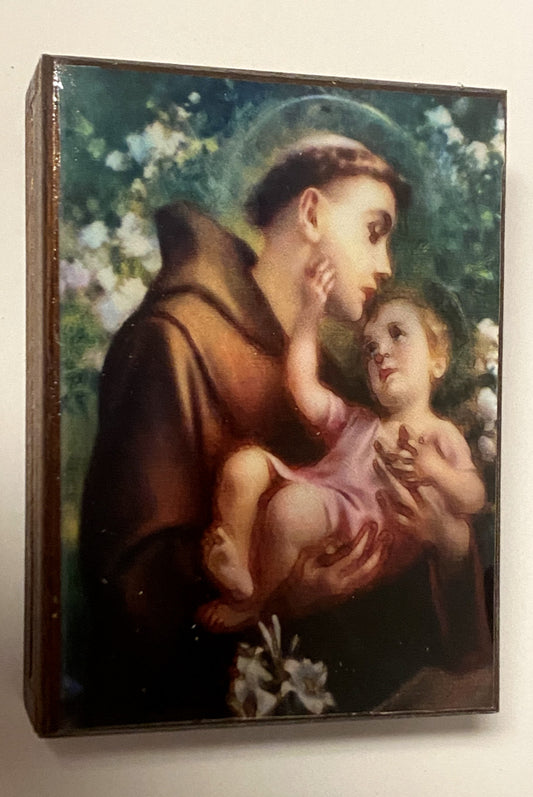 Wood rosary box with Saint Anthony of Padua and rosary beads, collectible Christianity religious item from Colombia by Bob and Penny Lord.