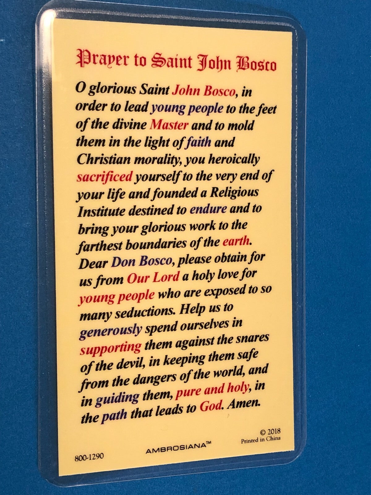 Saint John Bosco  (Don Bosco) Laminated Prayer Card, New #PCL-32
