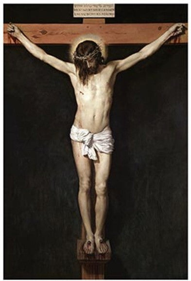 Blank note card featuring a crucified Jesus image, part of Christian collectibles by Bob and Penny Lord Journeys of Faith.