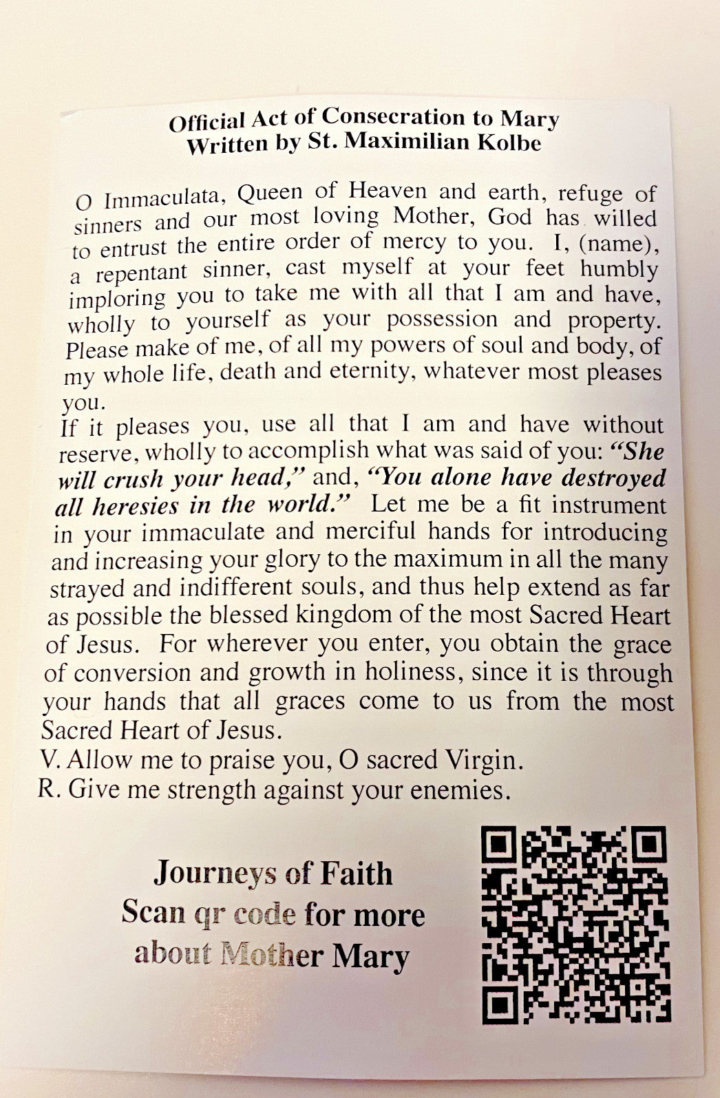 Act of Consecration to Mary by Saint Maximilian Kolbe, New