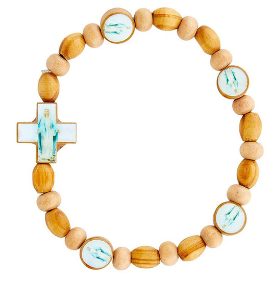 Our Lady of Grace Wood Bead Bracelet, New #MD-078 - Journeys of Faith
