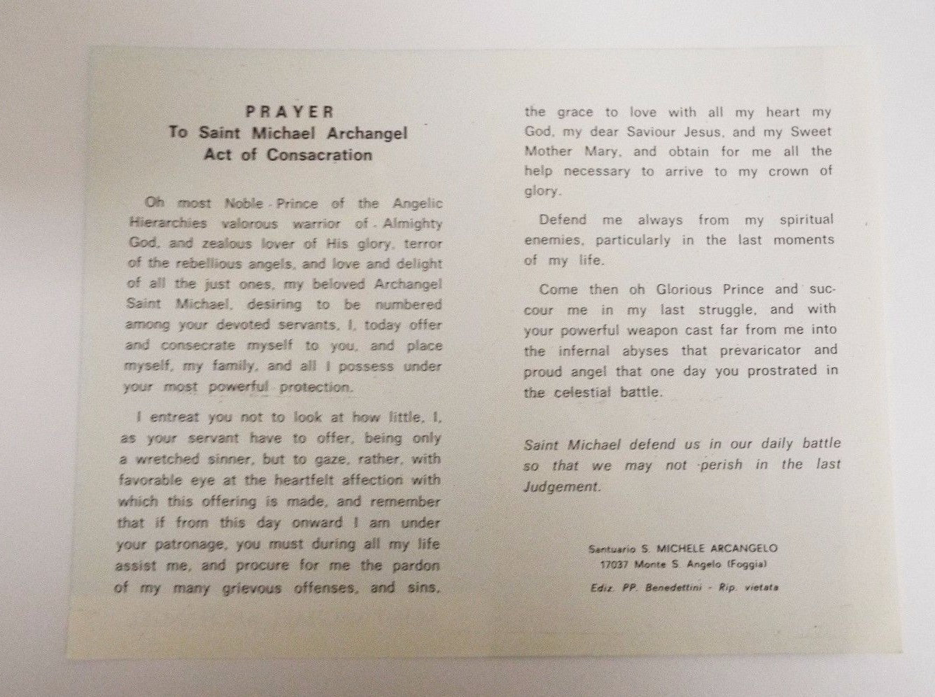 Saint Michael The Archangel Act of Consacration Prayer Folder, New - Journeys of Faith