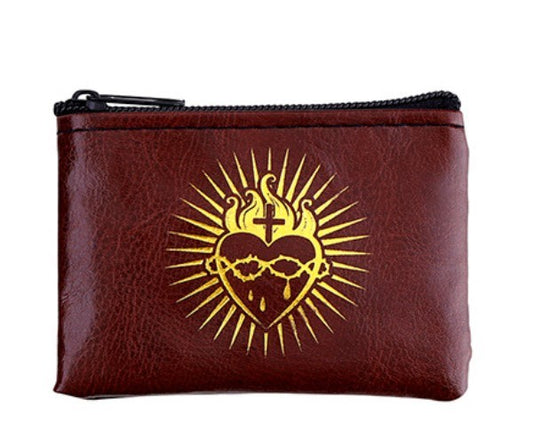 Sacred Heart Dark Wine  3" Zip Rosary Pouch, New #AB-329-R2-C