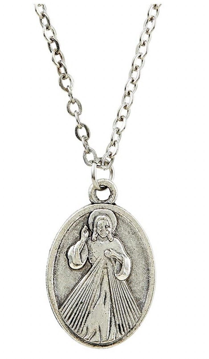 Divine Mercy prayer card with medal and 20-inch chain, Christian religious collectible by Bob and Penny Lord.
