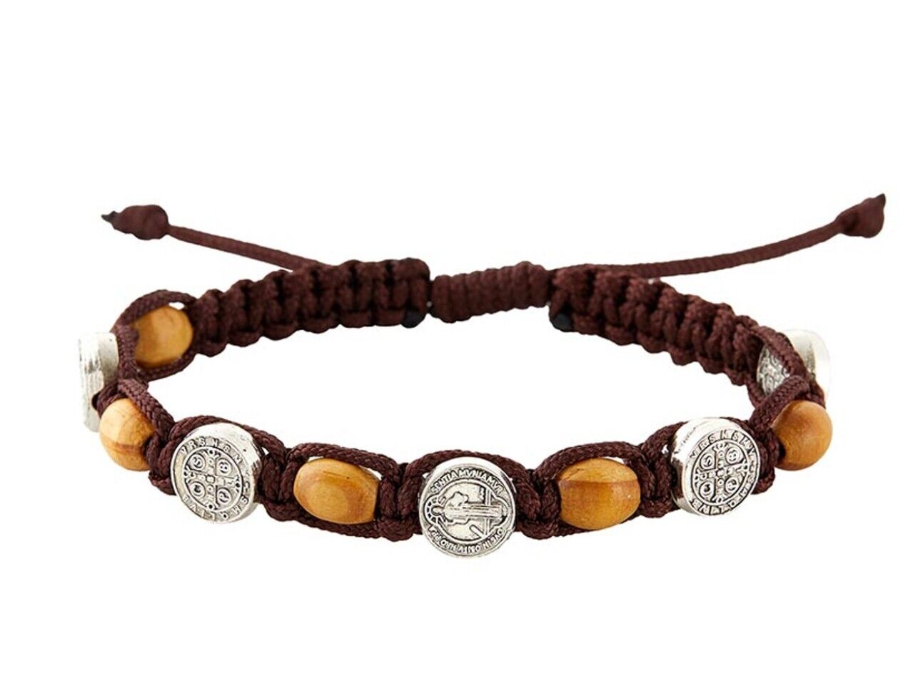 Saint Benedict Brown Cord, Adjustable Bracelet, New #AB-278-R2