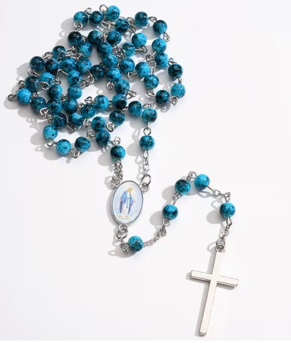 O.L. of  the Miraculous Medal  Aqua Blue Rosary,  New  #Gftshp-247