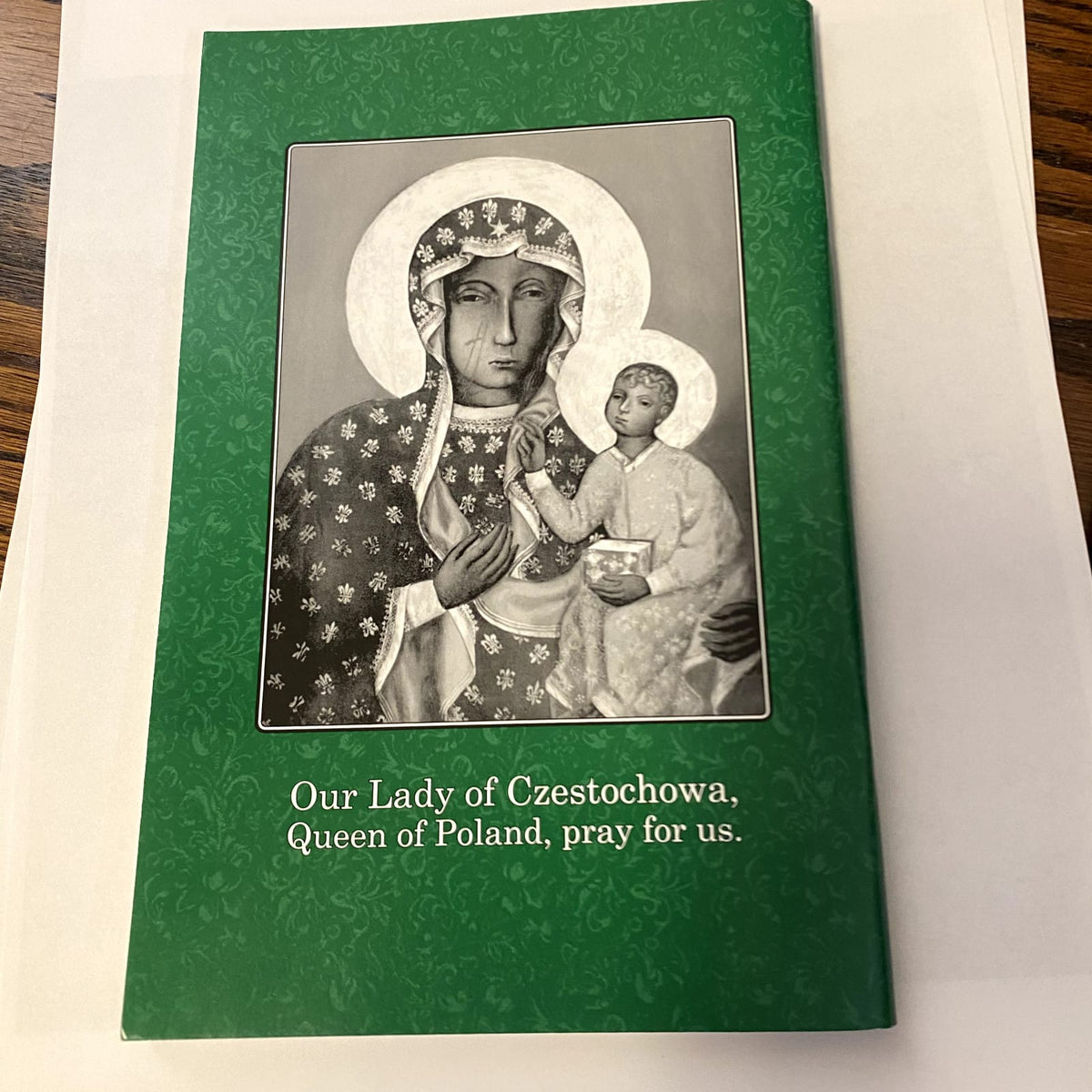 Large print green paperback of The Original Pieta Prayer Book by Journeys of Faith, antique-style religious book with detailed cover.