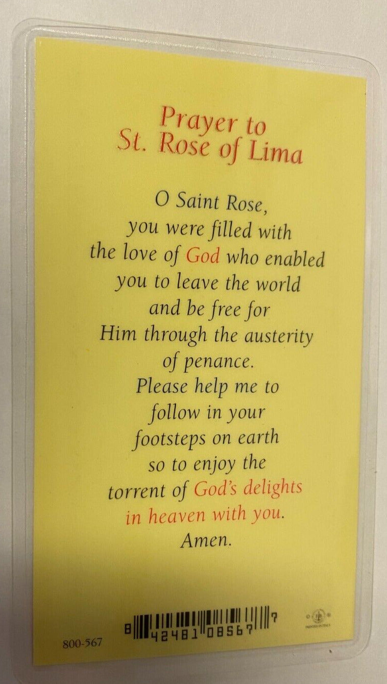 Saint Rose of Lima Laminated Prayer Card, New #PCL-022 - Bob and Penny Lord