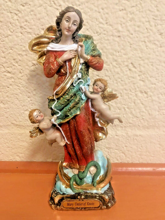 8-inch Our Lady Undoer of Knots statue by Bob and Penny Lord, detailed religious Christian figure with intricate design.