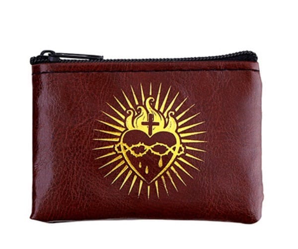 Sacred Heart Dark Wine  3" Zip Rosary Pouch, New #AB-329-R2-C Unbranded Clothing, Shoes & Accessories:Women:Women's Bags & Handbags