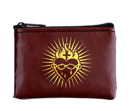 Sacred Heart Dark Wine  3" Zip Rosary Pouch, New #AB-329-R2-C Unbranded Clothing, Shoes & Accessories:Women:Women's Bags & Handbags