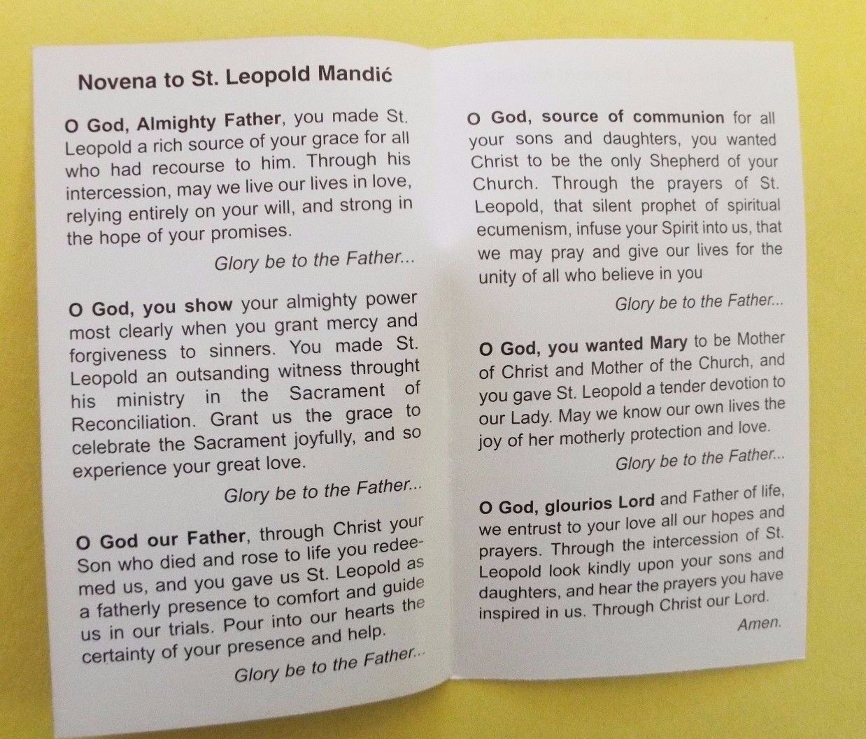 Saint Leopold Mandic Novena + Short Bio Folder, New Italy - Bob and Penny Lord