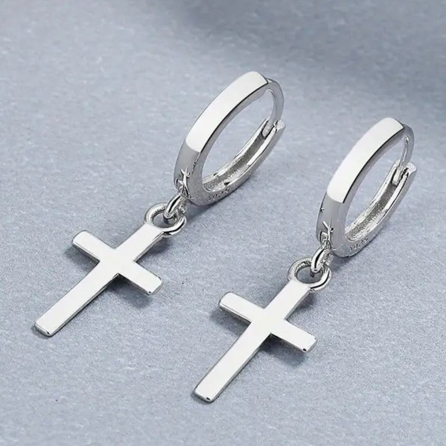 .925 Sterling Silver Small Cross Earrings, New #AB-379-R2 - Journeys of Faith