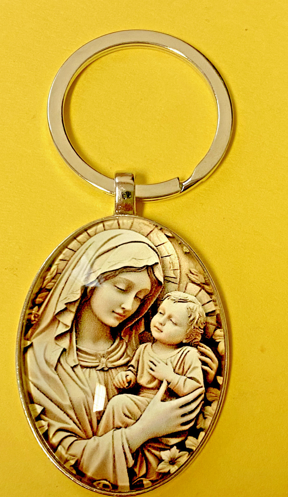 Virgen Mary with Child Silver Tone Keychain, New  #AB-024-3 - Journeys of Faith