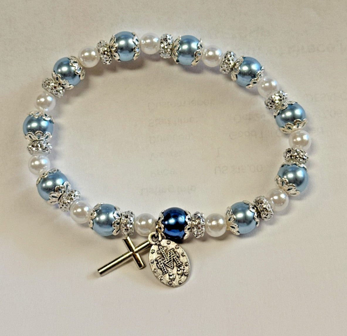 Light Blue and  White Imitation  Pearl Bead Bracelet, New #Gftshp-273 - Journeys of Faith