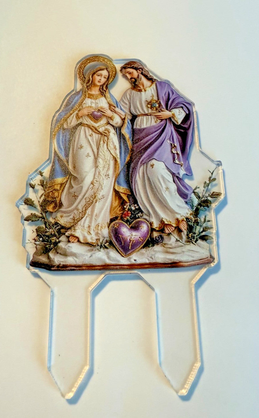 Savred Hearts of Jesus & Mary Acrylic Garden Stake, New #ALM-028-R2