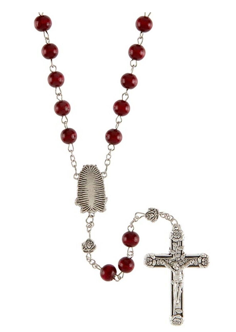 Our Lady of Guadalupe  Red Wood Beads Rosary, New. #AB-051-B