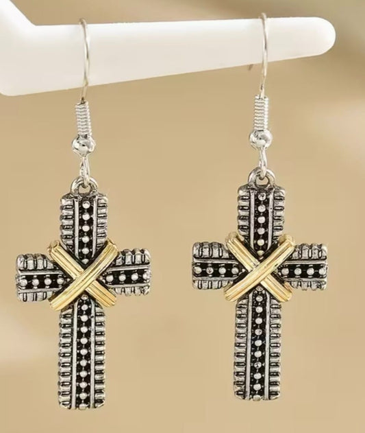 Cross 3 tone Earrings, New #Gftshp-102 Unbranded Jewelry & Watches:Fashion Jewelry:Earrings
