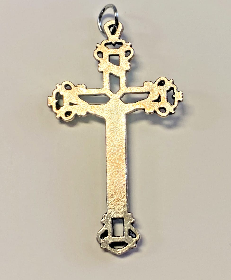 Ornate crucifix pendant by Journeys of Faith, detailed Christian jewelry with intricate design, ideal for religious collectibles.