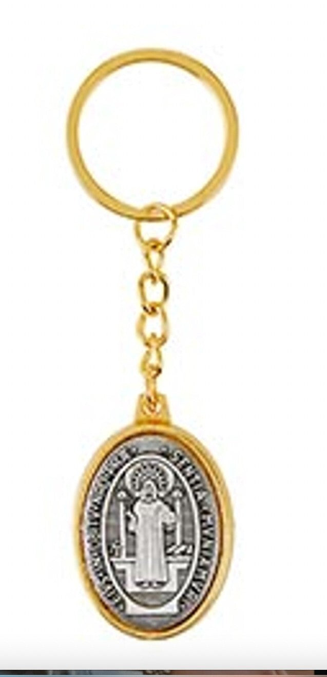 Saint Benedict Gold Tone Keychain, New  #MD-68