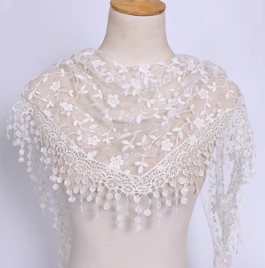 Women's  White Lace with white accents, Church Veil, New #AB-455-R2