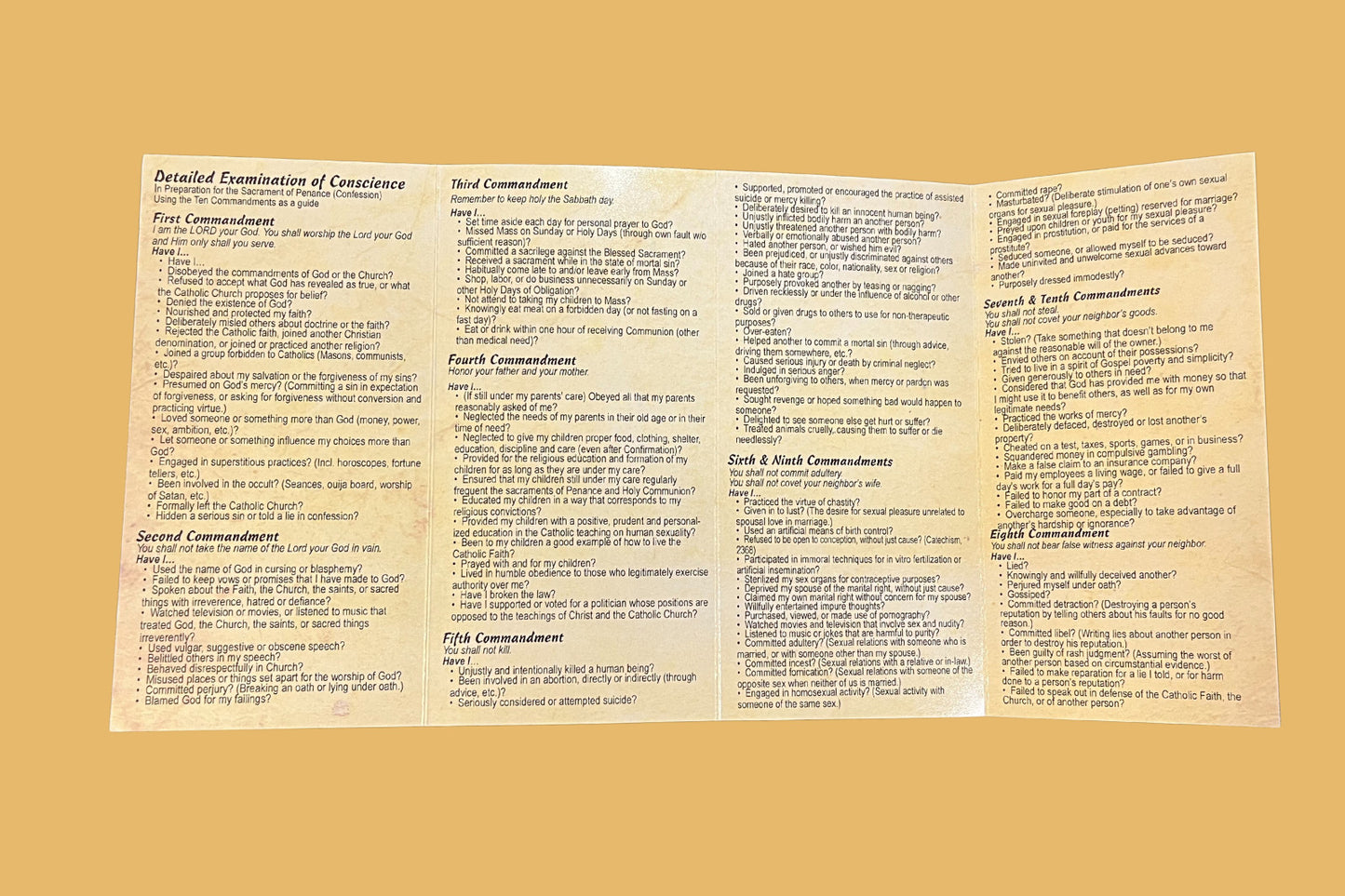 Detailed Examination of Conscience Folded Prayer Card - Journeys of Faith